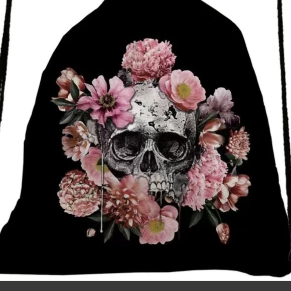 Floral Skull Drawstring Backpack - Picture 2 of 3